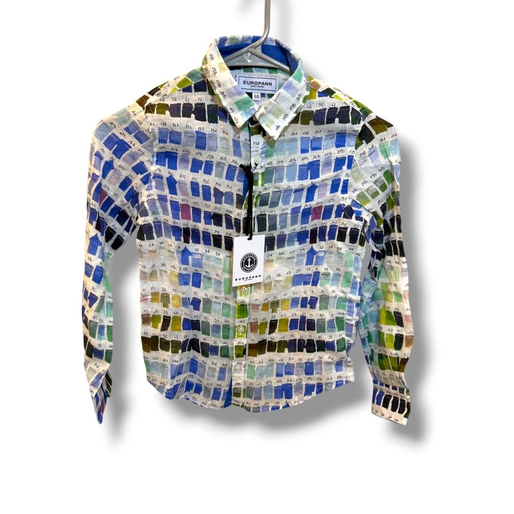 Europann Saint Tropez Ross Shirt Kids 8 Multicolor Swatch Print Linen NWT